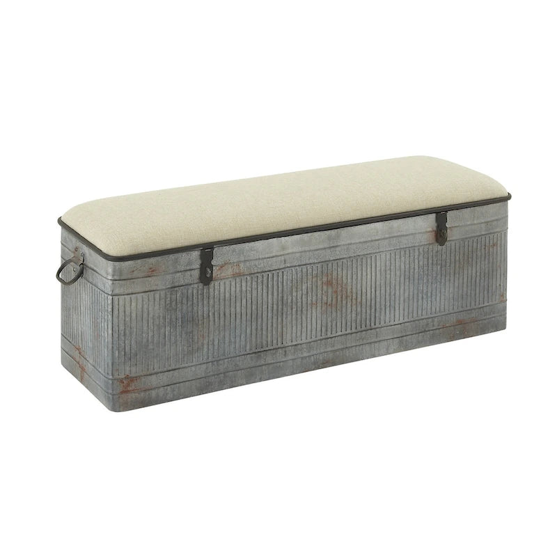 18-inch Grey Metal Fabric Bench