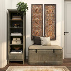 18-inch Grey Metal Fabric Bench