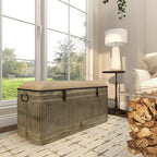 18-inch Grey Metal Fabric Bench