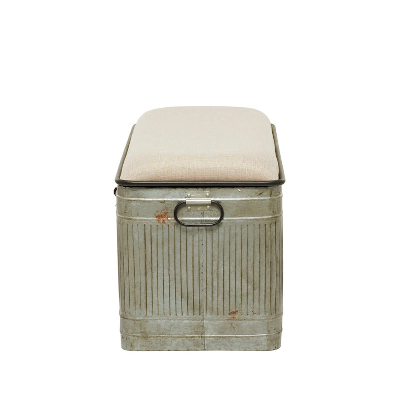 18-inch Grey Metal Fabric Bench