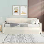 Twin Size Upholstery Daybed with Trundle and USB Charging Design,Trundle can be flat or erected,Beige