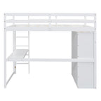 Wood Full Size Loft Bed with Built-in Wardrobe, Desk, Storage Shelves and Drawers, Gray