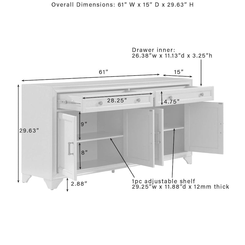 Crosley Tara 3Pc Sideboard And Bookcase Set - 15x97x67.63