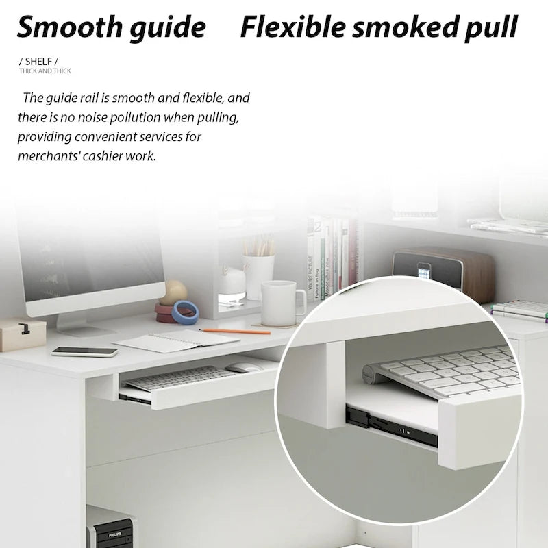 Modern Reception Desk L-Shaped White Front Counter Table by Timechee