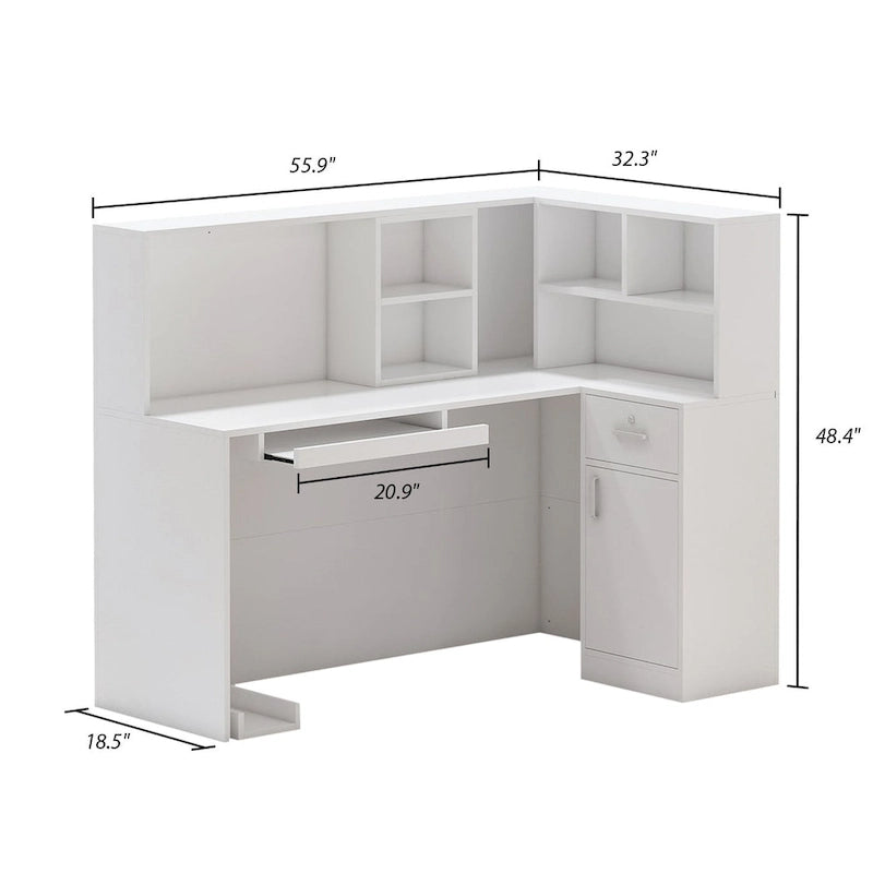 Modern Reception Desk L-Shaped White Front Counter Table by Timechee