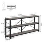 Extra Long Console Sofa Table with Metal Frame for Entrance, 3 Tiers TV Stand