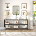 Extra Long Console Sofa Table with Metal Frame for Entrance, 3 Tiers TV Stand