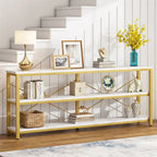 Extra Long Console Sofa Table with Metal Frame for Entrance, 3 Tiers TV Stand