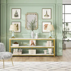 Extra Long Console Sofa Table with Metal Frame for Entrance, 3 Tiers TV Stand