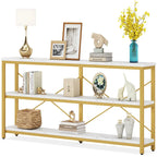 Extra Long Console Sofa Table with Metal Frame for Entrance, 3 Tiers TV Stand