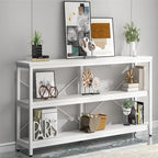 Extra Long Console Sofa Table with Metal Frame for Entrance, 3 Tiers TV Stand