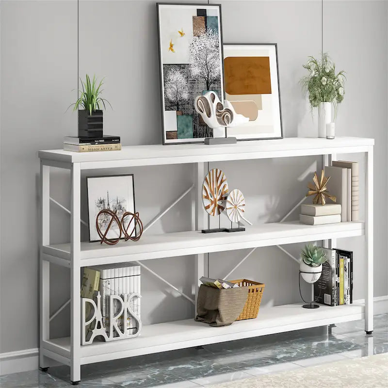 Extra Long Console Sofa Table with Metal Frame for Entrance, 3 Tiers TV Stand