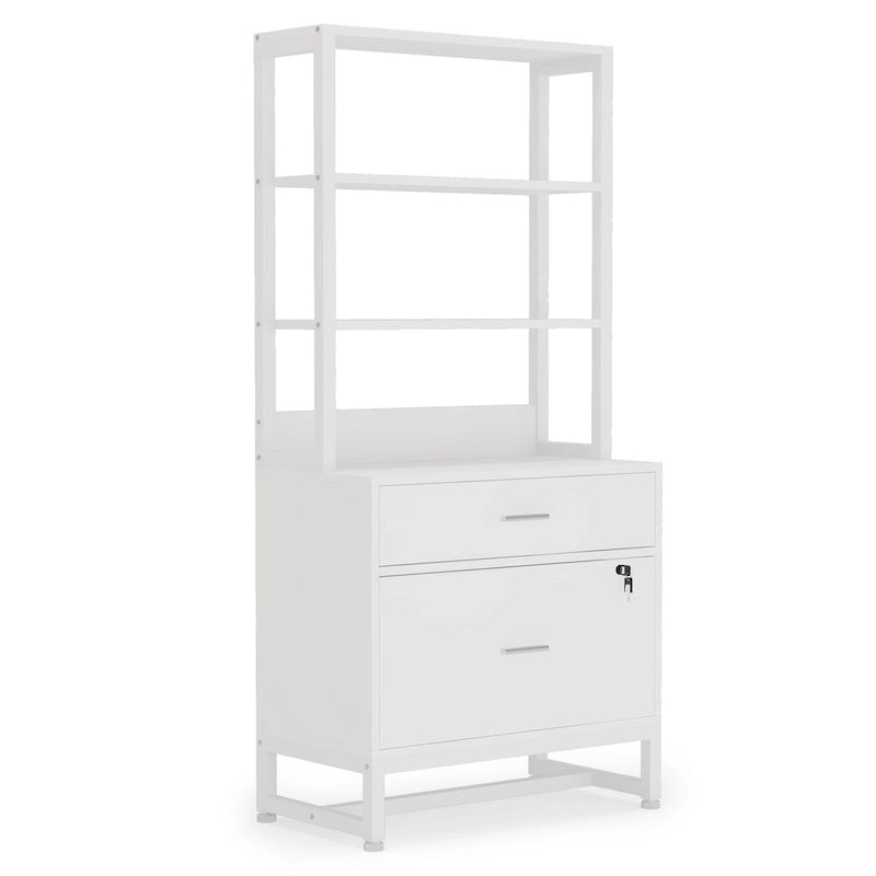 Brown/ Black 4-Tier Tall File Cabinet with Lock, Multi-Functional Shelf Units for Collection,Filing Cabinet Bookshlves