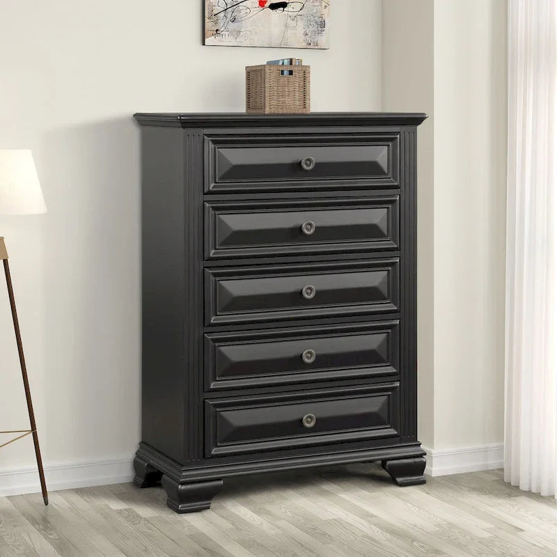 Roundhill Furniture Renova Vintage Black Wood Panel Bedroom Set