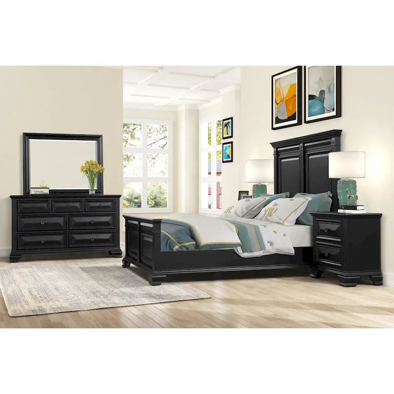 Roundhill Furniture Renova Vintage Black Wood Panel Bedroom Set