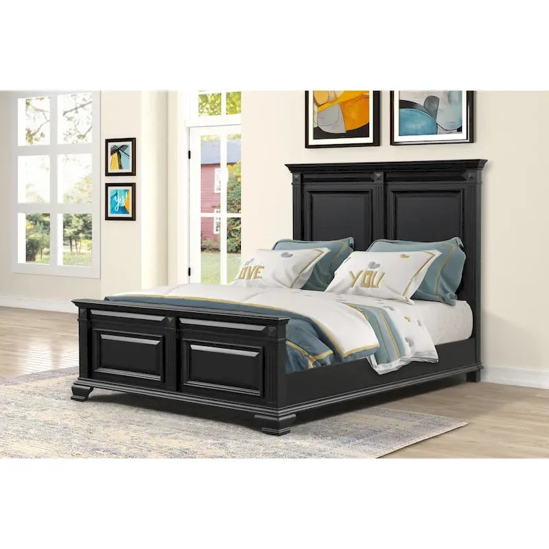 Roundhill Furniture Renova Vintage Black Wood Panel Bedroom Set