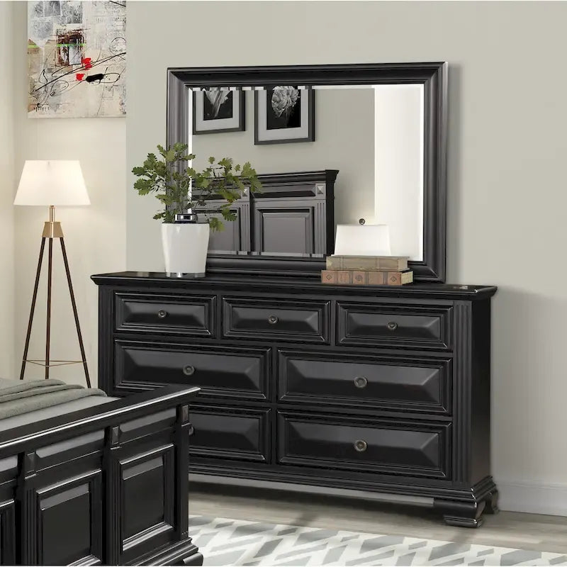 Roundhill Furniture Renova Vintage Black Wood Panel Bedroom Set