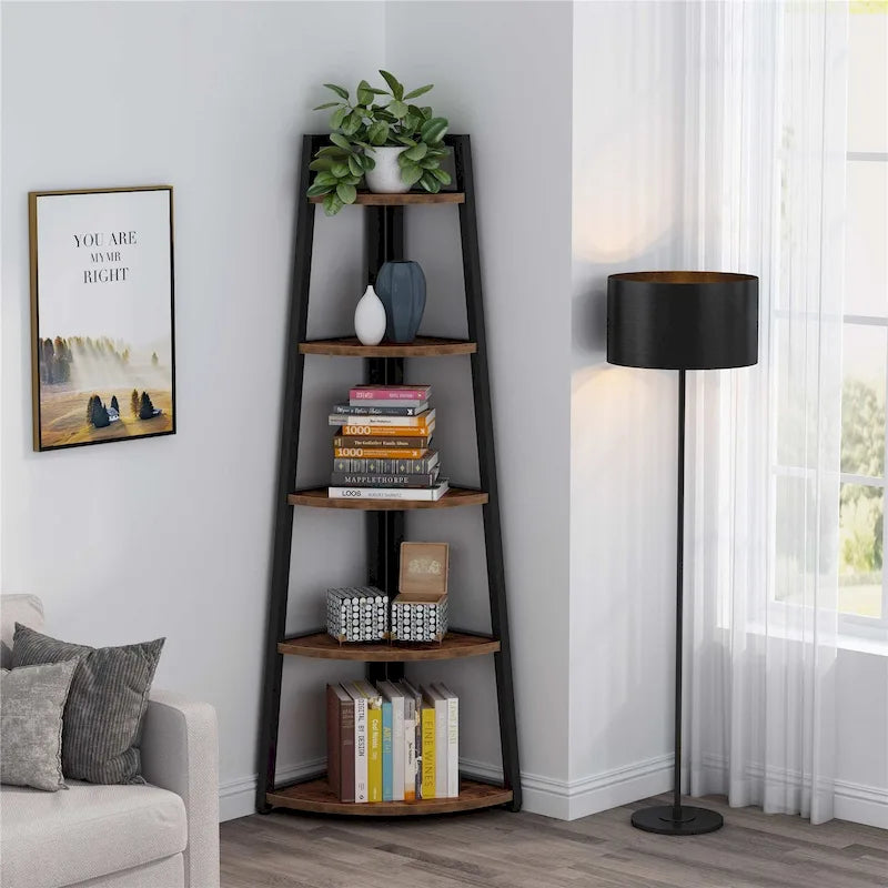 5 tier Bathroom Corner Shelf Storage Tower Cabinet Rustic Brown