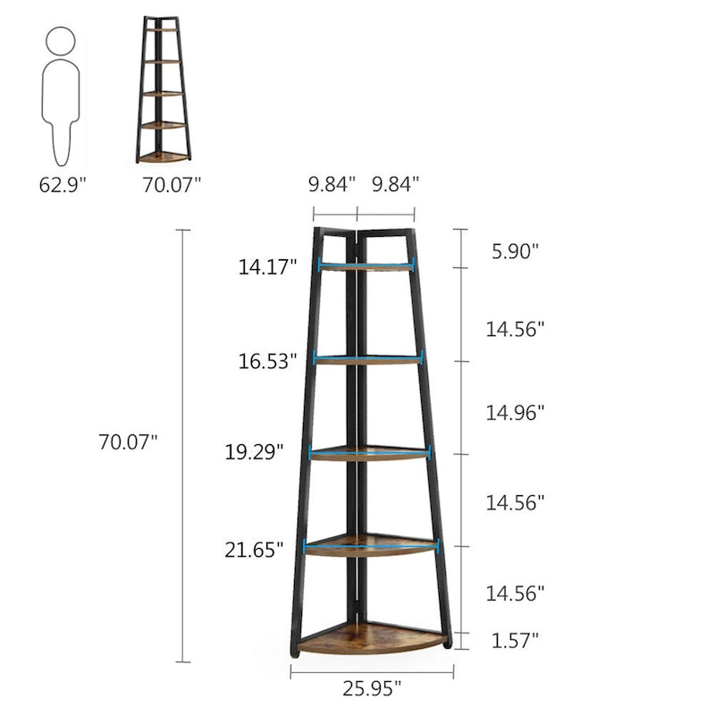 5 tier Bathroom Corner Shelf Storage Tower Cabinet Rustic Brown