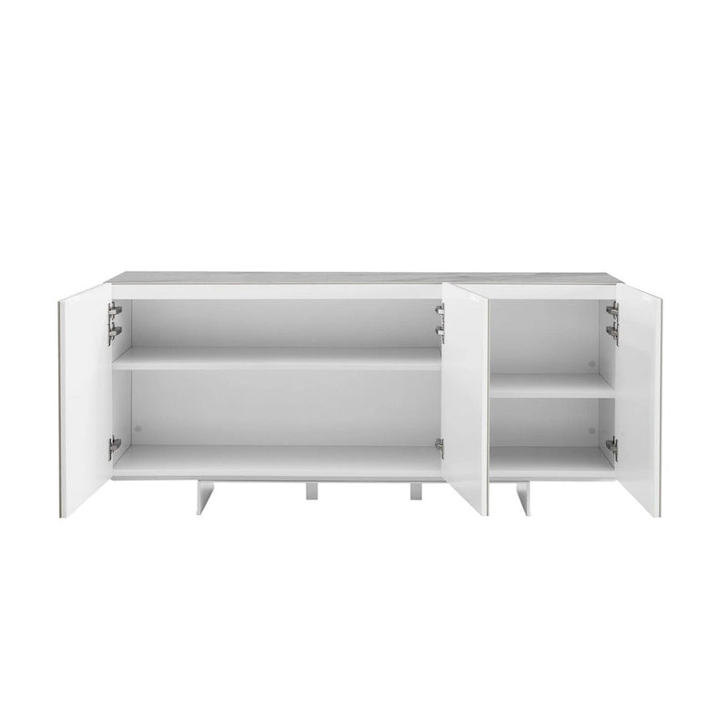 STONE buffet-server in white marbled ceramic. - N/A
