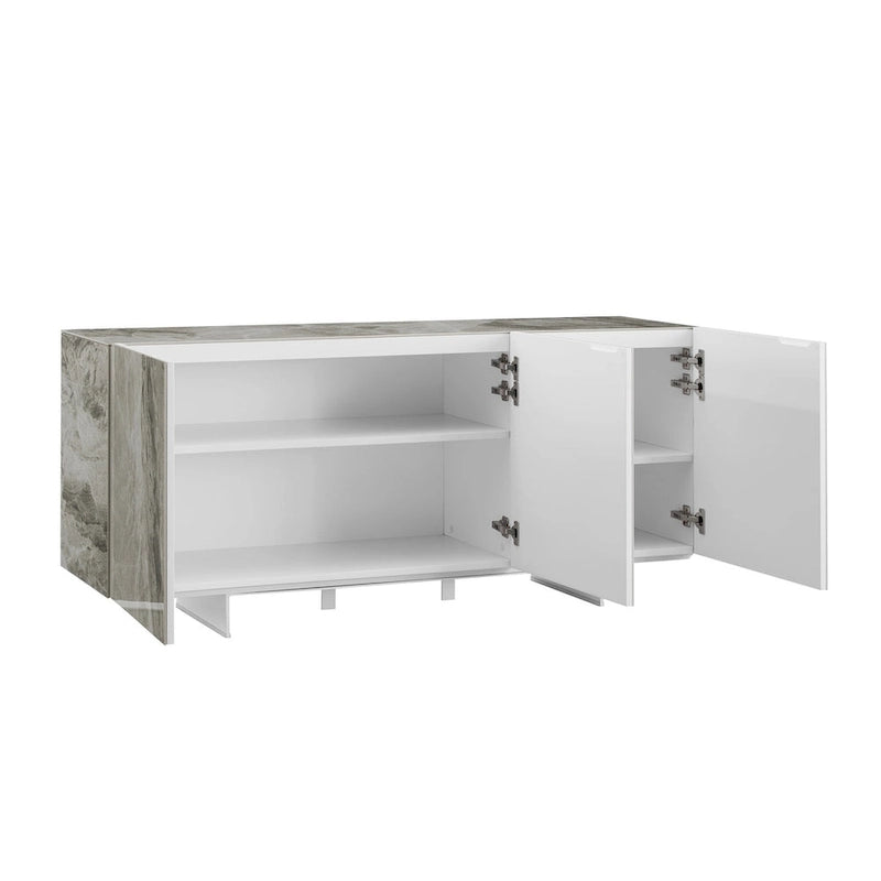 STONE buffet-server in white marbled ceramic. - N/A
