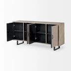 Bellefontaine II Brown Fir Veneer Frame w/ Fabric Covered Cabinet Doors Sideboard - 68.0L x 15.5W x 31.5H