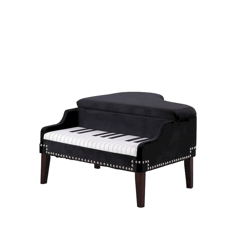 21 In. Beige Piano Upholstered Nailhead Living Room Ottoman