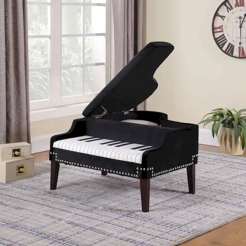 21 In. Beige Piano Upholstered Nailhead Living Room Ottoman