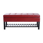 Porch & Den Westfield 44-inch Red PU Leather Tufted Shoe Rack Ottoman Storage Bench