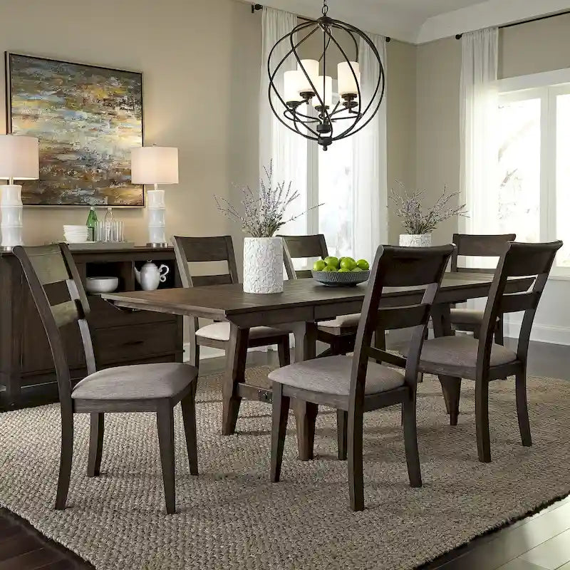 Double Bridge Dark Chestnut 7 Piece Trestle Table Set