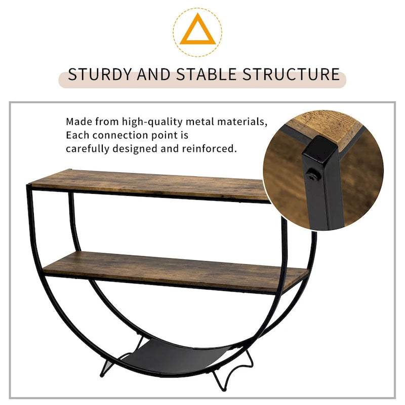 Merax Rustic Industrial Design Demilune Shape Console Table