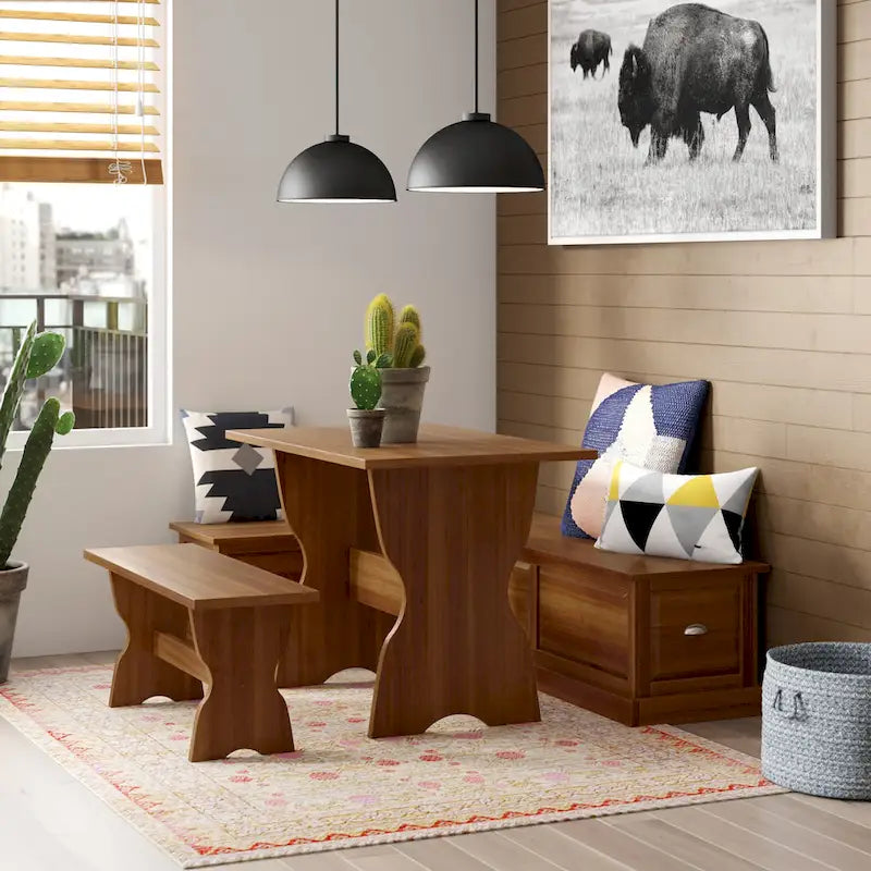 Ame Walnut Backless Nook Table Set