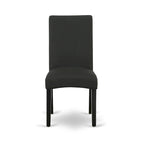 East West Furniture Kitchen Table Set- a Round Table and Black Color Linen Fabric Chairs, Black (Pieces Option)