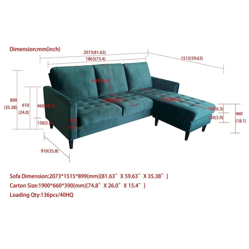 CosmoLiving by Cosmopolitan Strummer Velvet Reversible Sectional Sofa