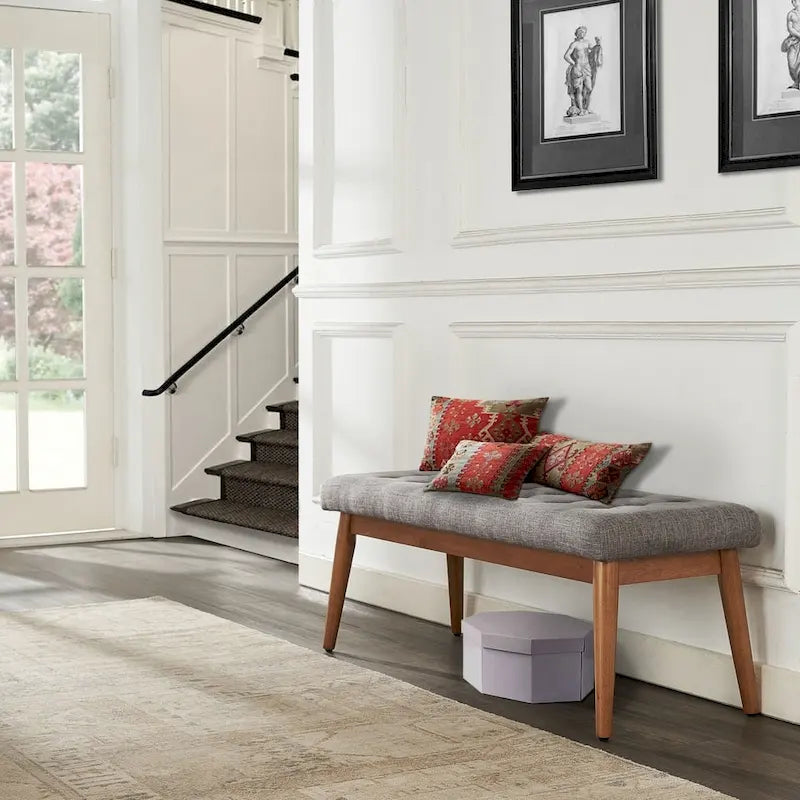 Crosley Landon Upholstered Bench In Acorn - 43.25  W x 16  D x 16.88  H