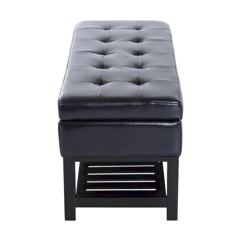 Porch & Den Westfield 44-inch Black PU Leather Tufted Shoe Rack Ottoman Storage Bench
