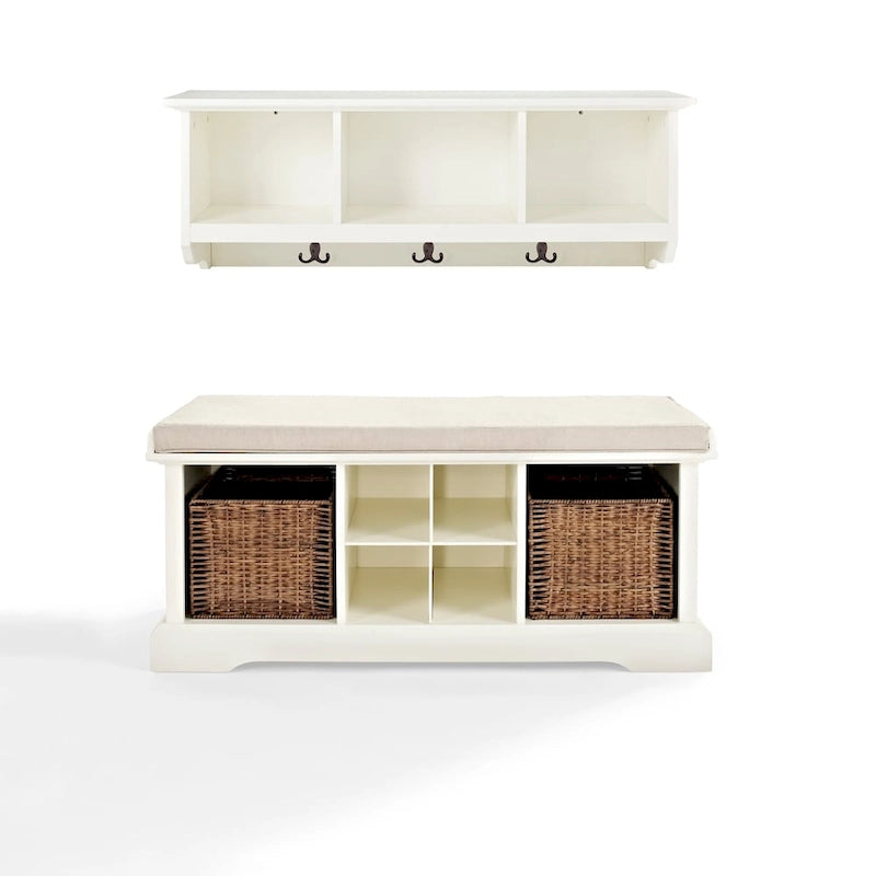 Crosley Brennan White Wood 2-piece Entryway Bench and Shelf Set - 41.5W x 18.25H x 15D