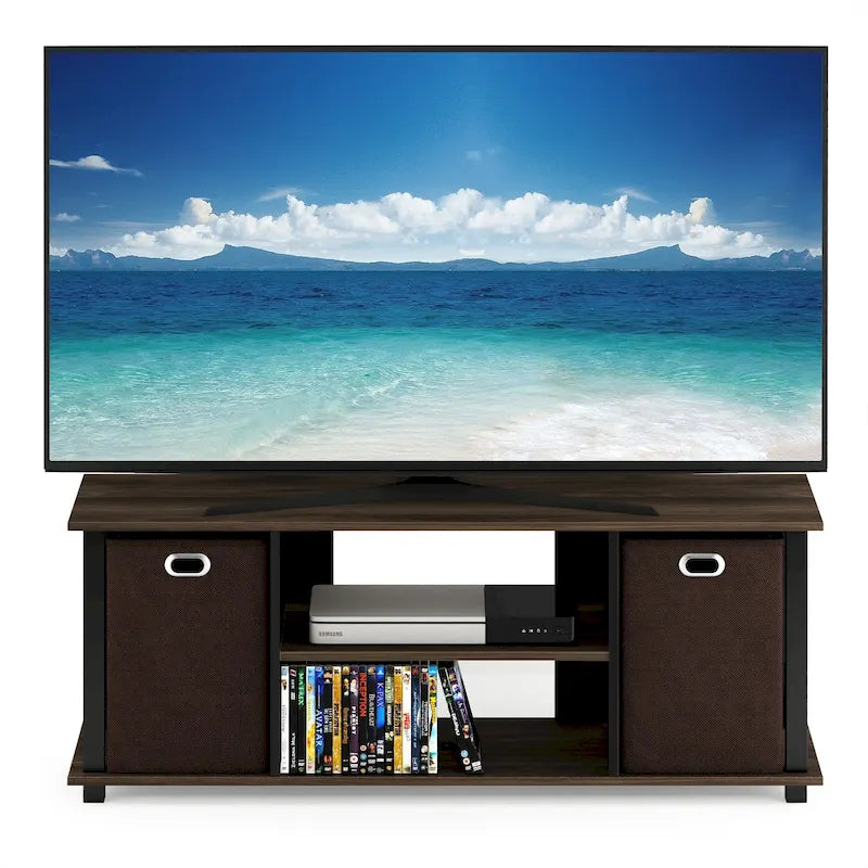 Porch & Den Tompkins Black MDF Entertainment Center with Storage Bins