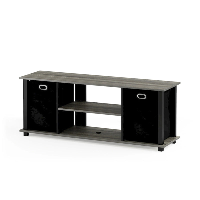 Porch & Den Tompkins Black MDF Entertainment Center with Storage Bins