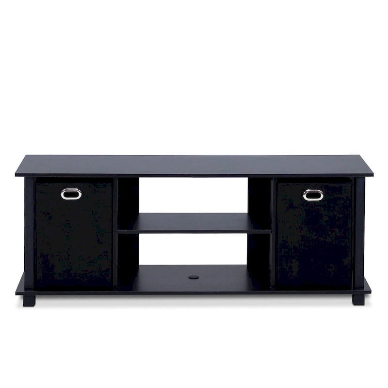 Porch & Den Tompkins Black MDF Entertainment Center with Storage Bins