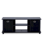 Porch & Den Tompkins Black MDF Entertainment Center with Storage Bins