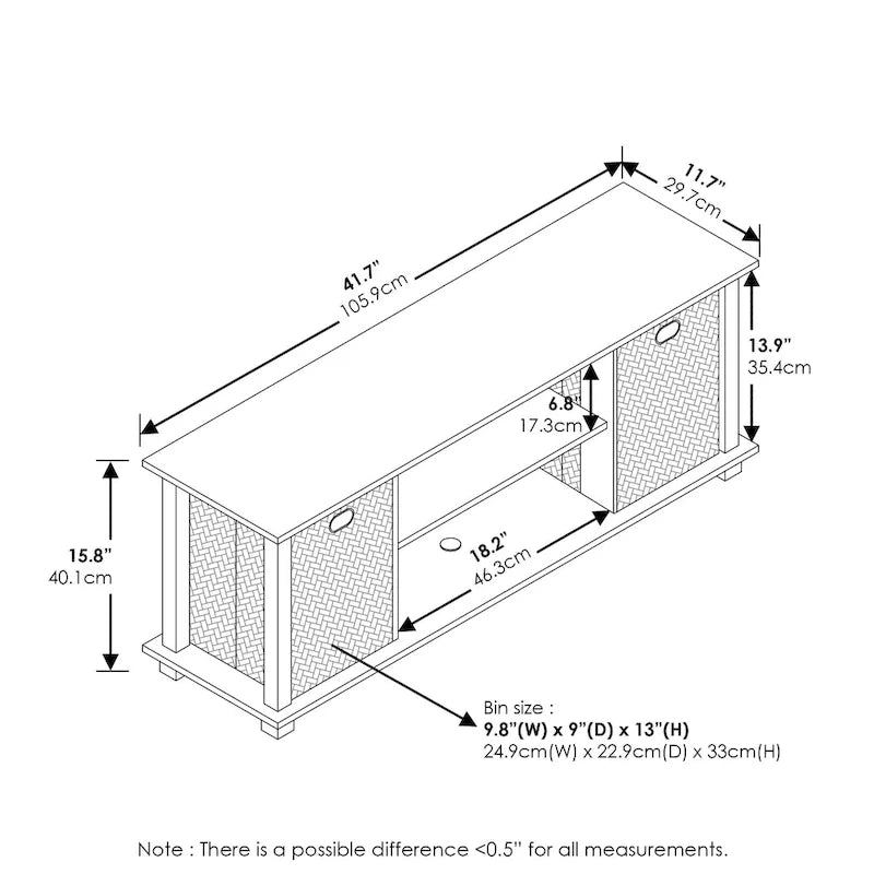Porch & Den Tompkins Black MDF Entertainment Center with Storage Bins