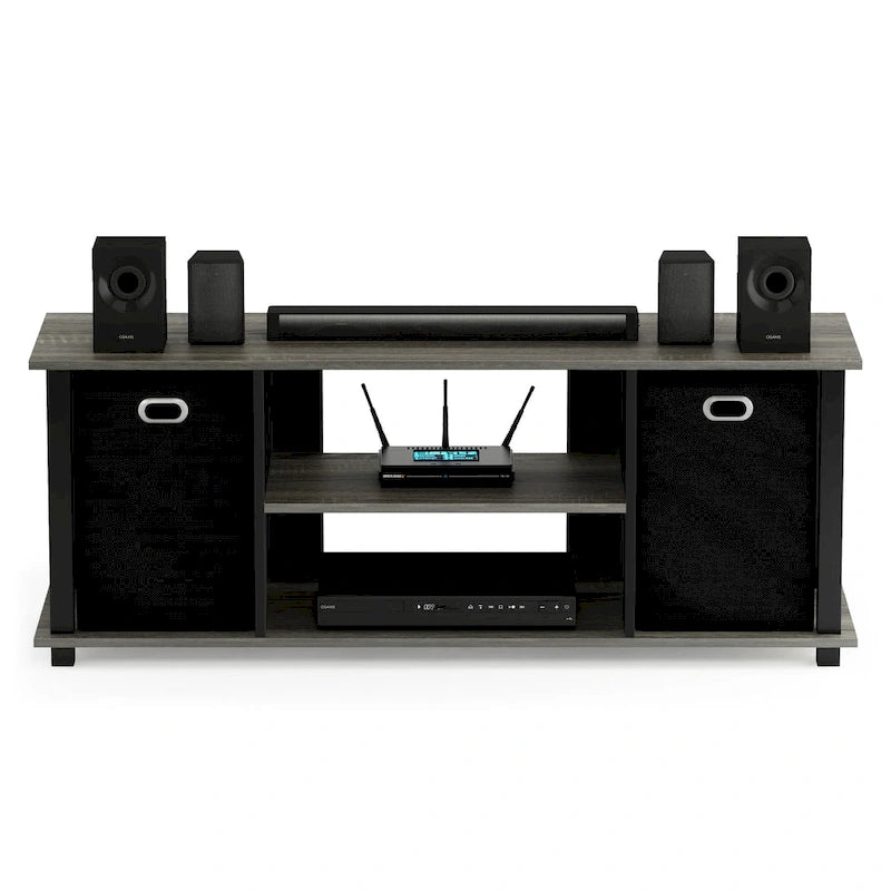 Porch & Den Tompkins Black MDF Entertainment Center with Storage Bins