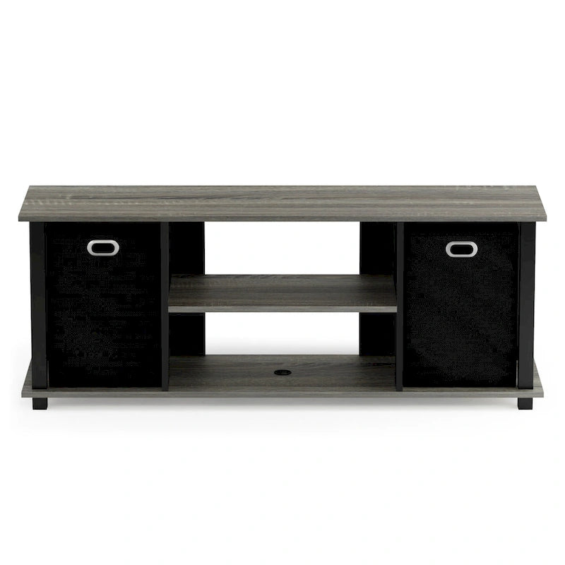 Porch & Den Tompkins Black MDF Entertainment Center with Storage Bins
