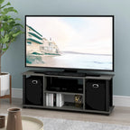 Porch & Den Tompkins Black MDF Entertainment Center with Storage Bins