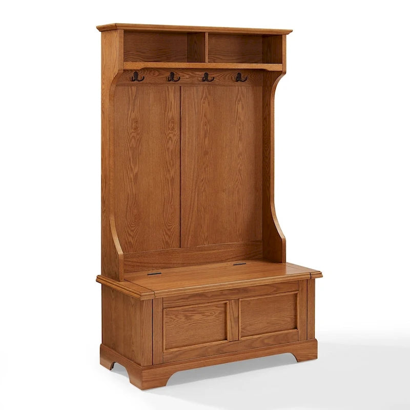 Campbell Hall Tree in Oak Finish - 40 W x 18.5 D x 64.25 H