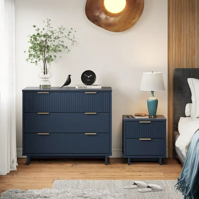 Manhattan Comfort 2-Piece Granville Modern Solid Wood Standard Dresser and Nightstand Set