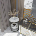 Tall Frame End Table Sintered Stone Tabletop Nightstand Storage Shelf - 15.7x15.7x21.3 inch