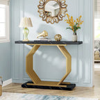 39.37 Gold Console Table, Modern White Marble Sofa Table with Geometric Metal Base