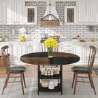 Kitchen Table Dining Table for 4 with Storage Shelf Metal Legs Wood Table Top for Home Dining Room Living Room
